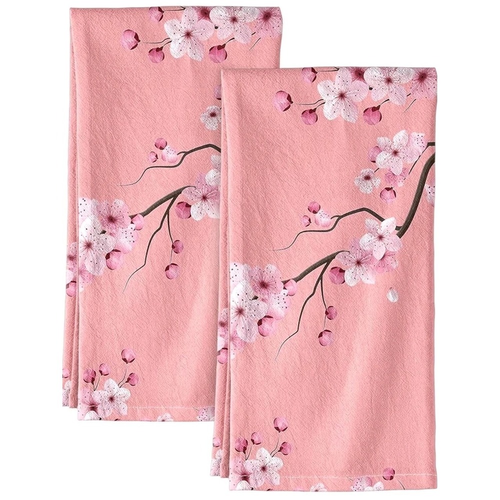Miss Adola Kitchen Towels Flour Sack Set of 2  18"x26" Pink Blossom 100% Cotton